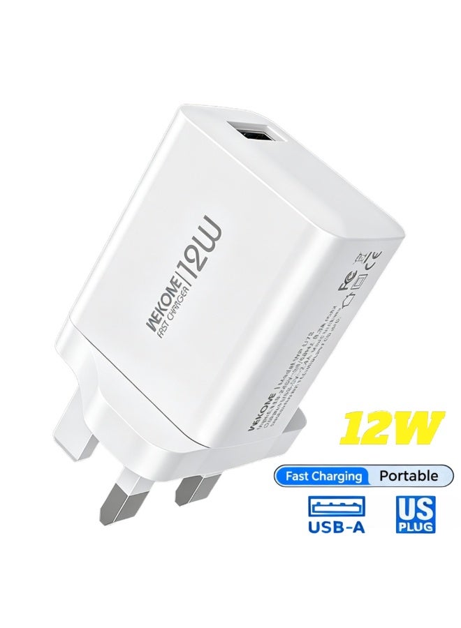 WEKOME 12W USB A UK 3-Pin Wall Charger with Overcurrent Protection, Compact Travel Charging Adapter for Smartphones and Small Electronic Devices - Image 1