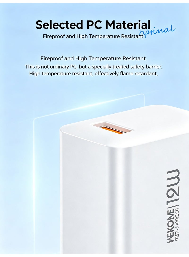 WEKOME 12W USB A UK 3-Pin Wall Charger with Overcurrent Protection, Compact Travel Charging Adapter for Smartphones and Small Electronic Devices - Image 4