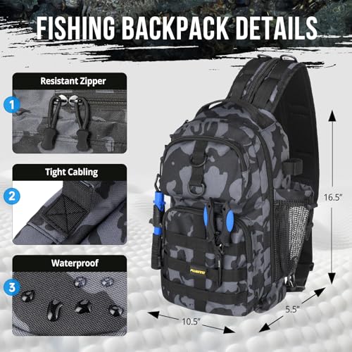 PLUSINNO Fishing Backpack with Tackle Boxes Waterproof Fishing Sling Tackle Bag For Fishing Gear With Rod Holder Fishing Gifts for Men With Fishing lures Fishing pliers - Image 3