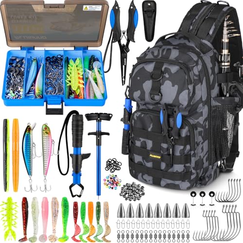 PLUSINNO Fishing Backpack with Tackle Boxes Waterproof Fishing Sling Tackle Bag For Fishing Gear With Rod Holder Fishing Gifts for Men With Fishing lures Fishing pliers - Image 1