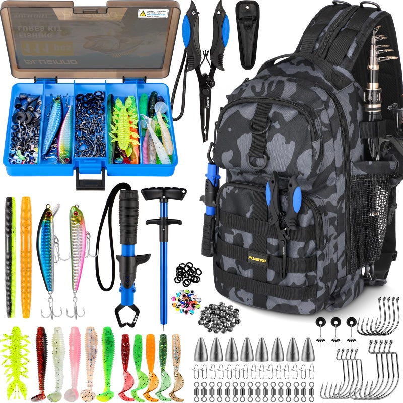 PLUSINNO Fishing Backpack with Tackle Boxes Waterproof Fishing Sling Tackle Bag For Fishing Gear With Rod Holder Fishing Gifts for Men With Fishing lures Fishing pliers - Image 2