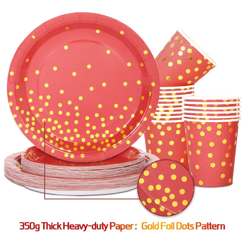 Gudvilla 168Pcs Red and Gold Party Decorations  Red Plates and Napkins Serve 24  Red Paper Plates  Red and Gold Plates for Birthday Valentines Plates  Mardi Gras Plates  Red Graduation Plates - Image 4