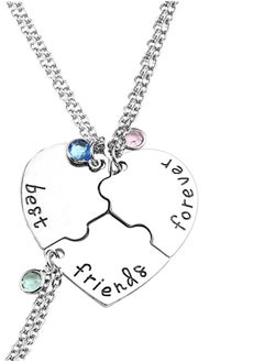 Generic 3 Pcs Half Heart Silver Tone Alloy Rhinestone Best Friends Forever Necklace, Engraved Puzzle Friendship Pendant Necklaces Set, Split Heart Necklace Sister Necklace Set  - Image 1