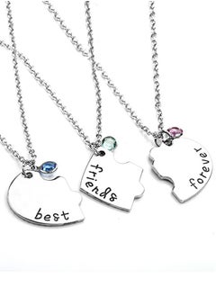 Generic 3 Pcs Half Heart Silver Tone Alloy Rhinestone Best Friends Forever Necklace, Engraved Puzzle Friendship Pendant Necklaces Set, Split Heart Necklace Sister Necklace Set  - Image 2
