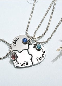 Generic 3 Pcs Half Heart Silver Tone Alloy Rhinestone Best Friends Forever Necklace, Engraved Puzzle Friendship Pendant Necklaces Set, Split Heart Necklace Sister Necklace Set  - Image 4