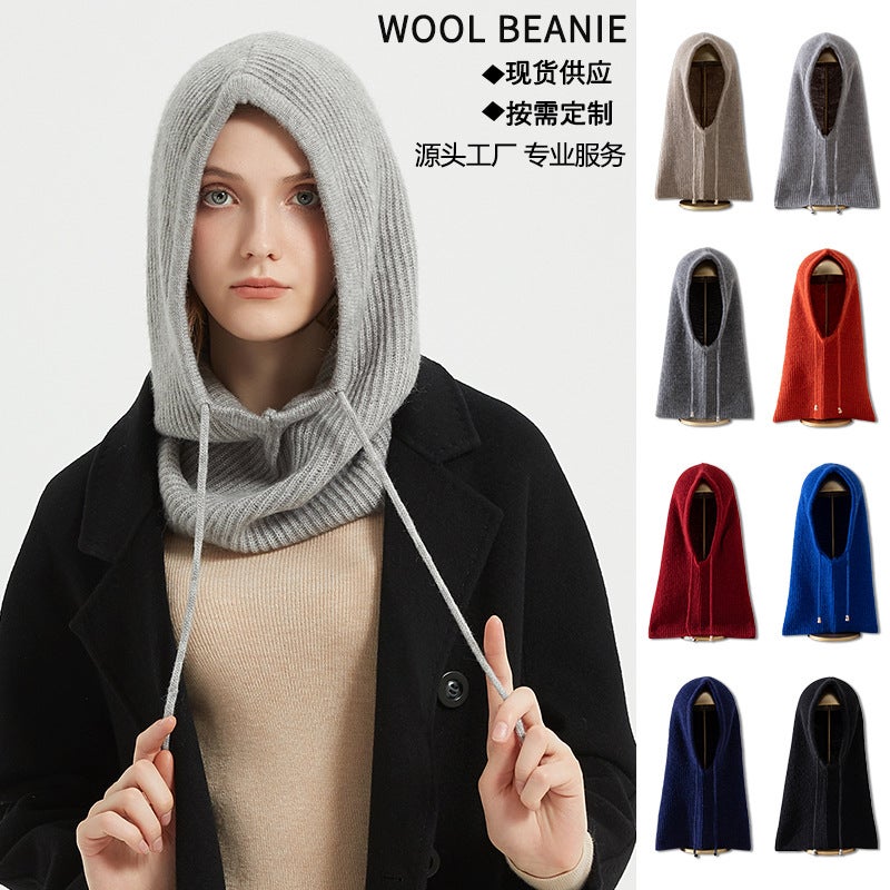 2024 autumn and winter new balaclava cap scarf hooded one mens and womens cap warm Korean pullover knitted hat Dark gray - Image 3