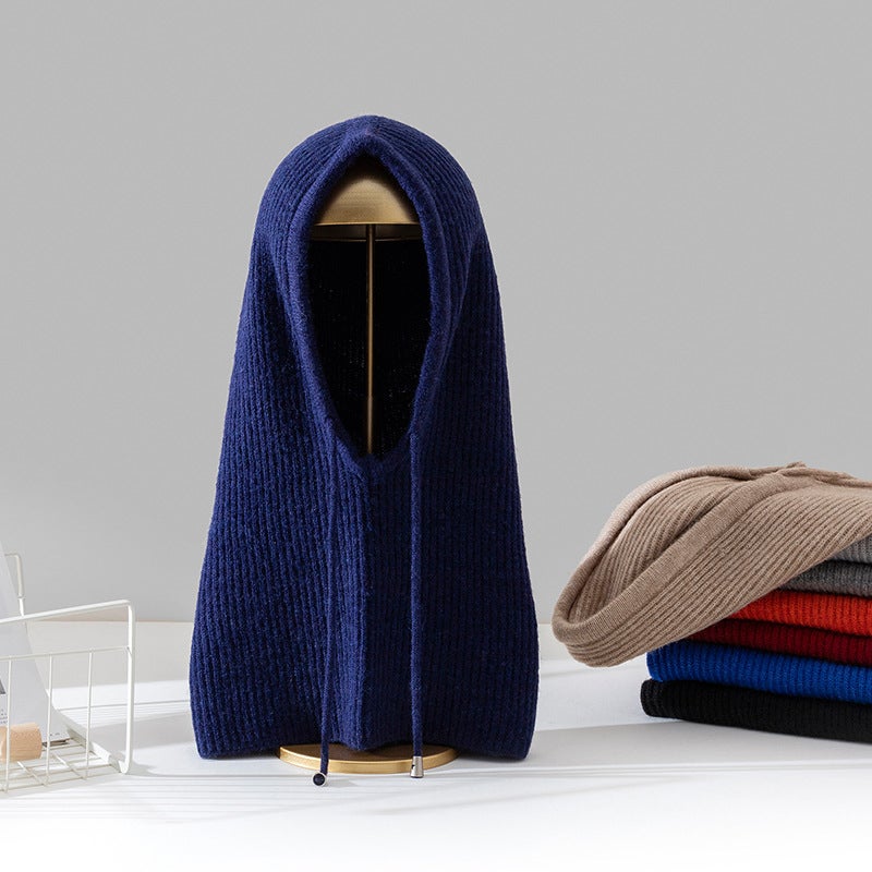 2024 autumn and winter new balaclava cap scarf hooded one mens and womens cap warm Korean pullover knitted hat Dark gray - Image 4