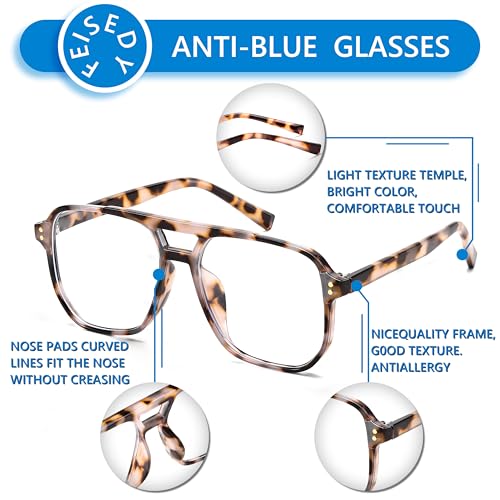 FEISEDY 2Pack Blue Light Blocking Glasses Fake Nerd Clear Square Computer Lightweight Pilot Glasses Frame Oversized B2866 - Image 4