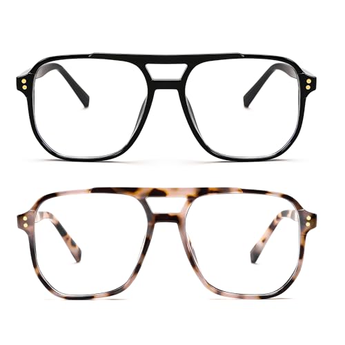 FEISEDY 2Pack Blue Light Blocking Glasses Fake Nerd Clear Square Computer Lightweight Pilot Glasses Frame Oversized B2866 - Image 1