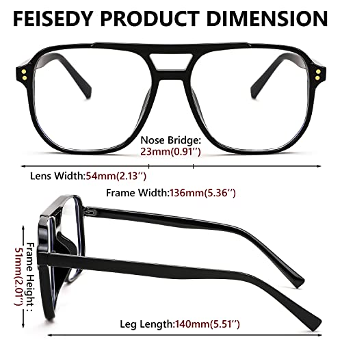 FEISEDY 2Pack Blue Light Blocking Glasses Fake Nerd Clear Square Computer Lightweight Pilot Glasses Frame Oversized B2866 - Image 5