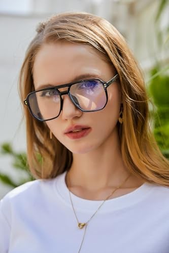 FEISEDY 2Pack Blue Light Blocking Glasses Fake Nerd Clear Square Computer Lightweight Pilot Glasses Frame Oversized B2866 - Image 3