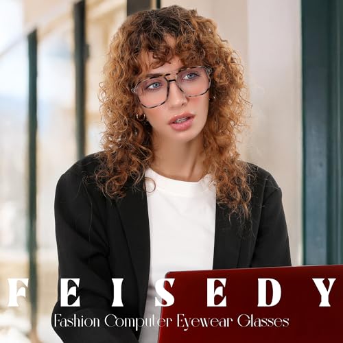 FEISEDY 2Pack Blue Light Blocking Glasses Fake Nerd Clear Square Computer Lightweight Pilot Glasses Frame Oversized B2866 - Image 2