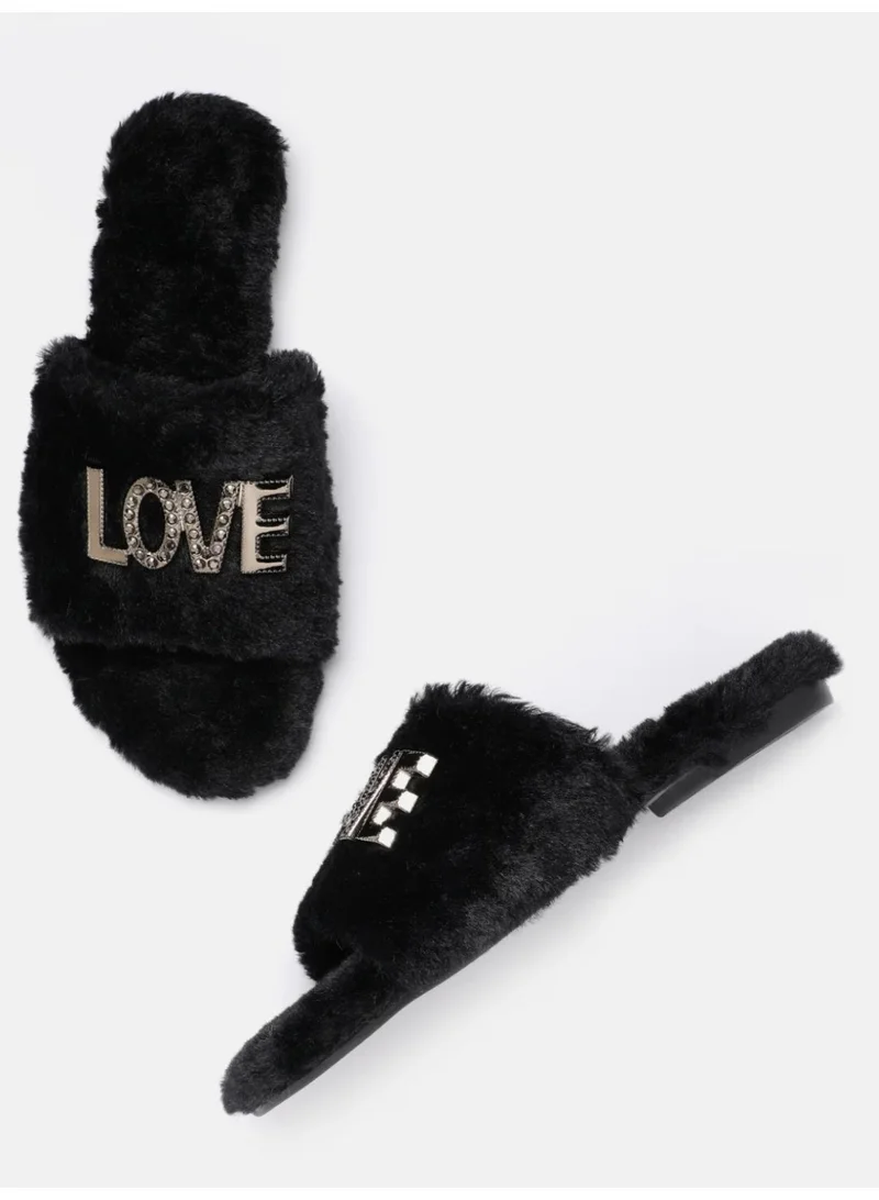 Butterlove Chic Indoor Slipper Slides Soft Vegan Fur & Lightweight Cushioned Sole with Love Design