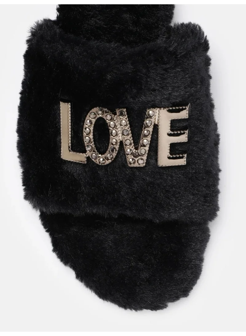ZORIWORLD BUTTERLOVE BLACK Butterlove Chic Indoor Slipper Slides Soft Vegan Fur & Lightweight Cushioned Sole with Love Design for Women | Best Price UAE