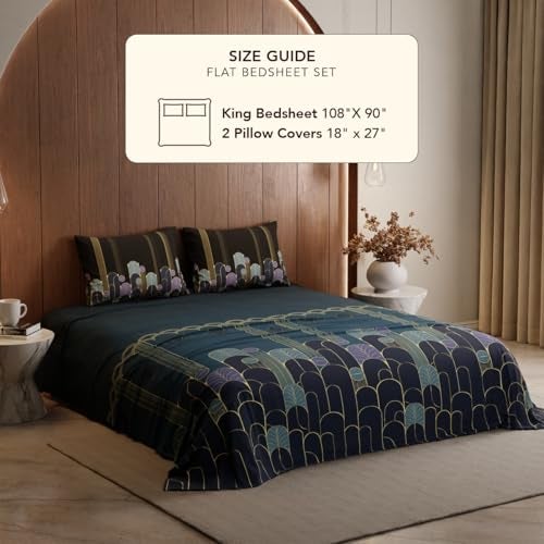 Stoa Paris King Size Bedsheet, Bedding Set with Cotton Pillow Covers, Cotton for Restful Sleep, Ideal Gift Items for Women, Home Makeover, Lumiere Collection - Midnight Blue - Image 2