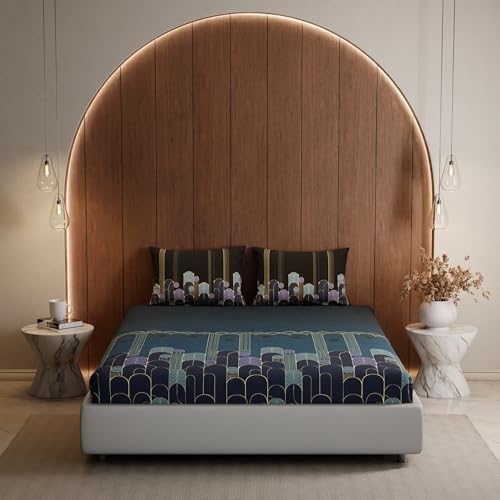 Stoa Paris King Size Bedsheet, Bedding Set with Cotton Pillow Covers, Cotton for Restful Sleep, Ideal Gift Items for Women, Home Makeover, Lumiere Collection - Midnight Blue - Image 3