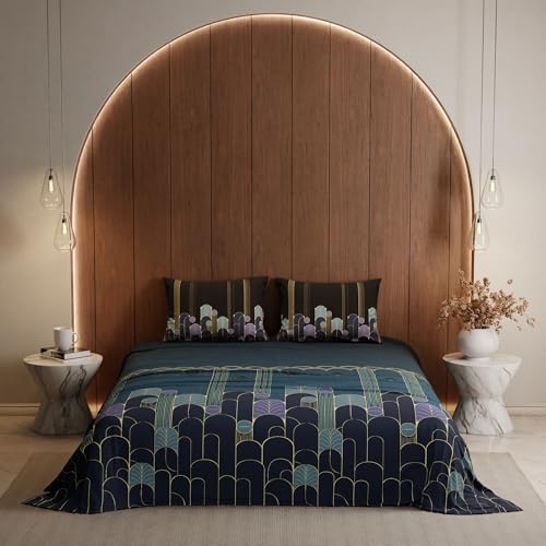 Stoa Paris King Size Bedsheet, Bedding Set with Cotton Pillow Covers, Cotton for Restful Sleep, Ideal Gift Items for Women, Home Makeover, Lumiere Collection - Midnight Blue - Image 4