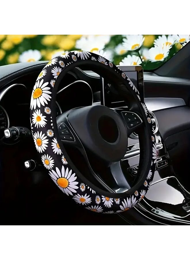 غطاء عجلة القيادة بتصميم ديزي الأسود القابل للتنفس يناسب عجلات قطر 15 بوصة بوليستر بدون حلقة داخلية - Image 1