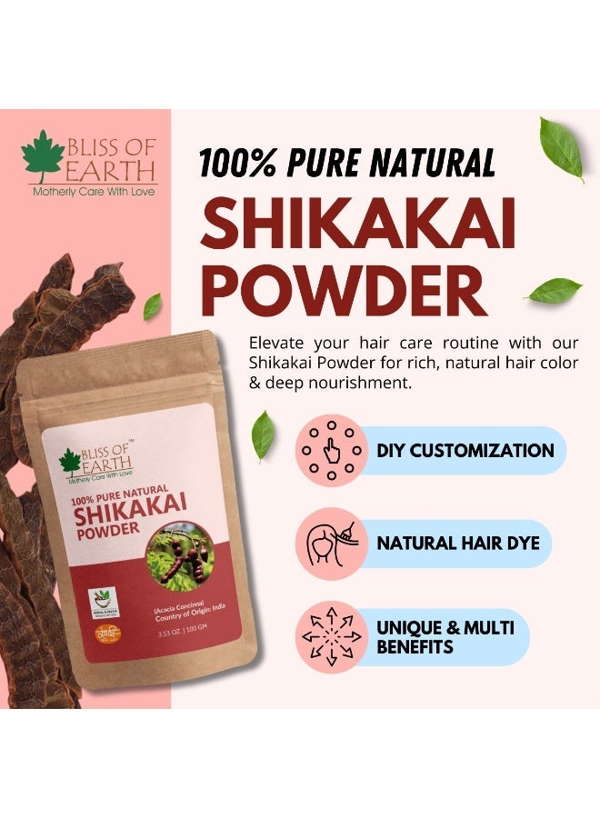 Bliss of Earth Shikakai Powder, Natural Hair Cleanser & Conditioner, 100g - Image 2