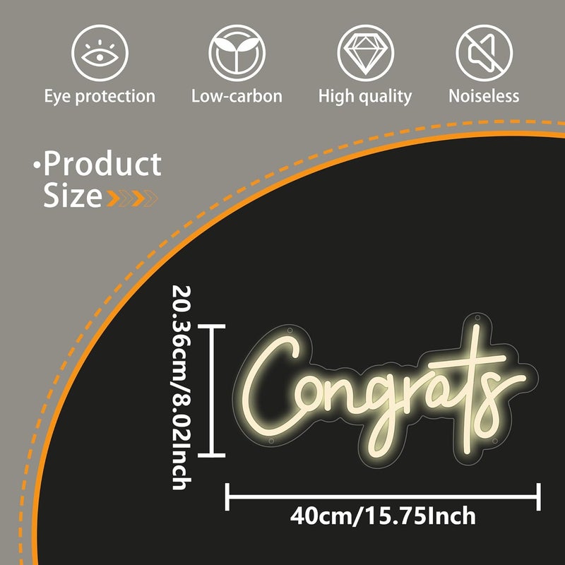 سلاسة لافتة نيون للتهنئة - 40 × 20.36 سم، مصابيح نيون LED بيضاء بقاعدة أكريليك، زينة جدارية لحفلات التخرج، وحفلات الزفاف، والمناسبات الاحتفالية، وخلفية لافتة، وديكور كشك تصوير - Image 3