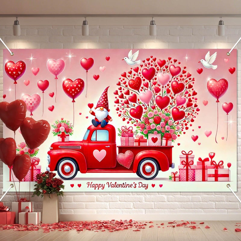 BlissYard Valentine's Day Banner 71 * 43inchs Truck Decoration Party Backdrop Love Heart Photo Shooting Background Decoration Anniversary Wedding Outdoor Valentine's Day Decoration Banner - Image 1