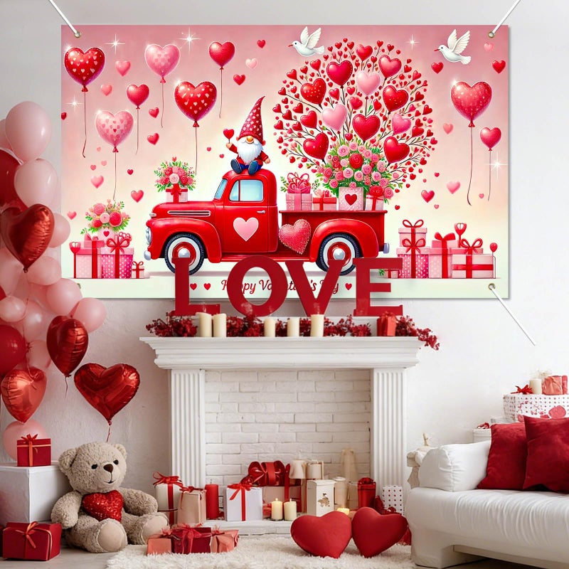 BlissYard Valentine's Day Banner 71 * 43inchs Truck Decoration Party Backdrop Love Heart Photo Shooting Background Decoration Anniversary Wedding Outdoor Valentine's Day Decoration Banner - Image 2