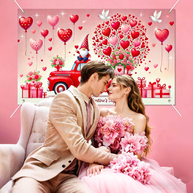 BlissYard Valentine's Day Banner 71 * 43inchs Truck Decoration Party Backdrop Love Heart Photo Shooting Background Decoration Anniversary Wedding Outdoor Valentine's Day Decoration Banner - Image 4