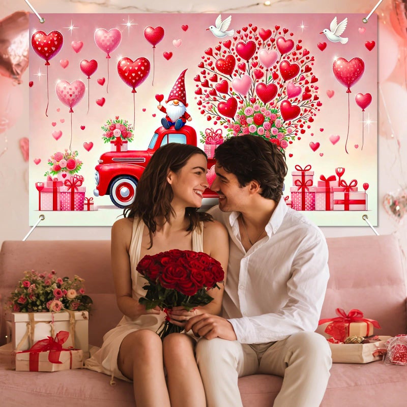 BlissYard Valentine's Day Banner 71 * 43inchs Truck Decoration Party Backdrop Love Heart Photo Shooting Background Decoration Anniversary Wedding Outdoor Valentine's Day Decoration Banner - Image 3