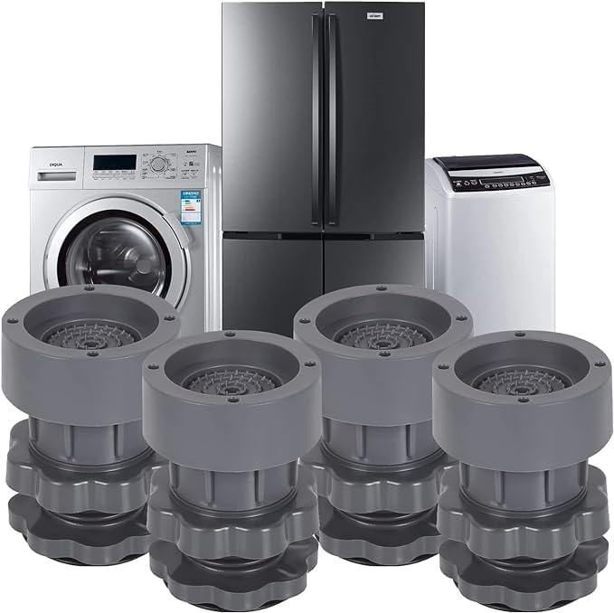 Gokich Gokich Washing Machine Vibration Pads Height Adjustable Anti Vibration Pads for Front Top Load Washing Machine Support Feet 4 x washing machine vibration pads  - Image 1