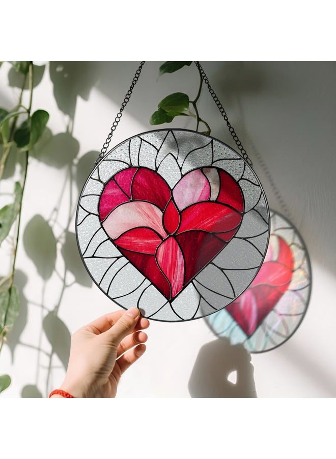 LAOWEIKI 8'' Valentine Heart Suncatcher Ornament, Stained Glass Window Hanging, Suncatchers for Windows Hanging Ornaments, Valentine's Romantic Decor | Valentine's Day Gift, Gifts for Girlfriend, Wife - Image 3