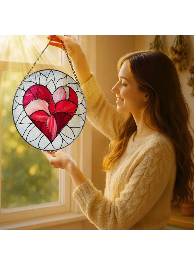 LAOWEIKI 8'' Valentine Heart Suncatcher Ornament, Stained Glass Window Hanging, Suncatchers for Windows Hanging Ornaments, Valentine's Romantic Decor | Valentine's Day Gift, Gifts for Girlfriend, Wife - Image 2