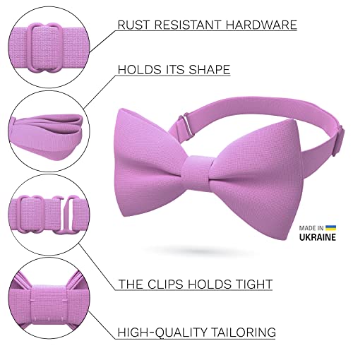 Bow Tie House Men's Classic Pre-Tied Bow Tie Formal Solid Tuxedo (Large, Lilac Chiffon) - Image 2
