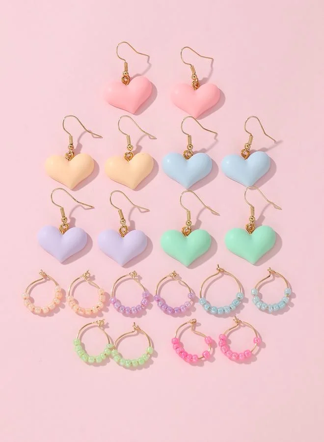 تايك تو Set Of 10 - Heart Dangle and Hoop Earrings
