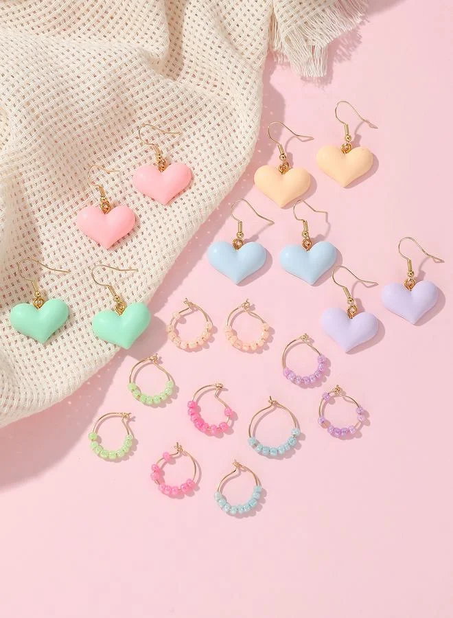 تايك تو Set Of 10 - Heart Dangle and Hoop Earrings