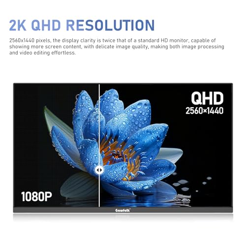 Gawfolk 27 inch IPS 2K QHD (2560×1440) Computer Monitor 75Hz Gaming PC Screen, 1ms，Adaptive Sync,100% sRGB, 1.07 Billion Colours,Built-in Speaker，Display 1.4、Port HDMI2.0, Black - Image 2