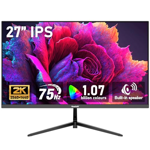 Gawfolk 27 inch IPS 2K QHD (2560×1440) Computer Monitor 75Hz Gaming PC Screen, 1ms，Adaptive Sync,100% sRGB, 1.07 Billion Colours,Built-in Speaker，Display 1.4、Port HDMI2.0, Black - Image 1