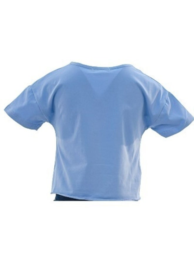 JOANNA JOANNA 23KY364B Girl's Front Tie With Perfectly Imperfect Print Round Neck Short Sleeve T-Shirt - Blue  - Image 3