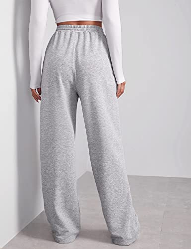 FACDIBY Wide Leg Sweatpants for Women Elastic High Waisted Drawstring Loose Pants with Pockets, Light Grey, L - Image 2