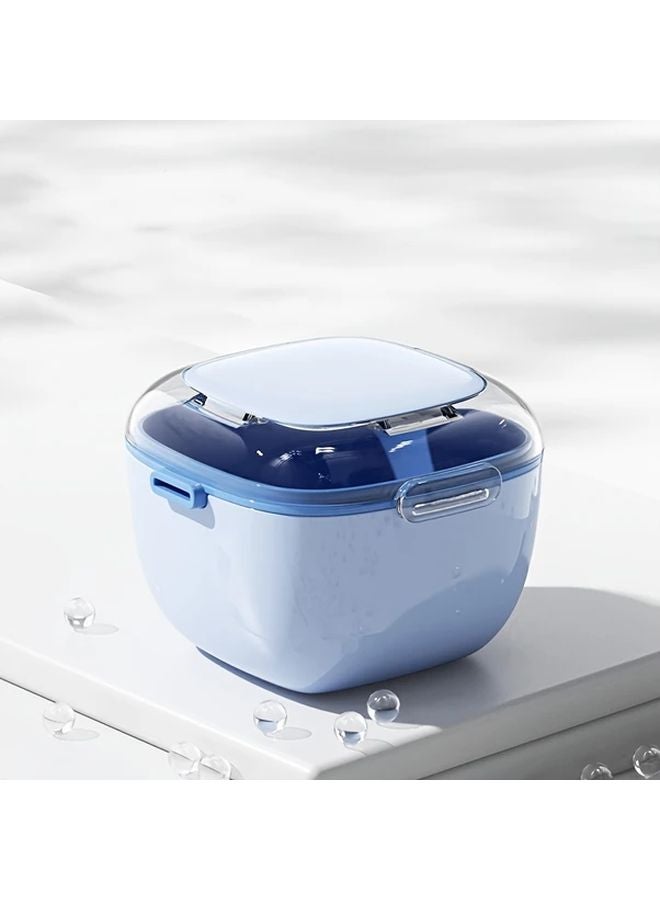 Dark Blue Double Layered Denture Holder Box Portable Storage With Drainage Function - Image 5