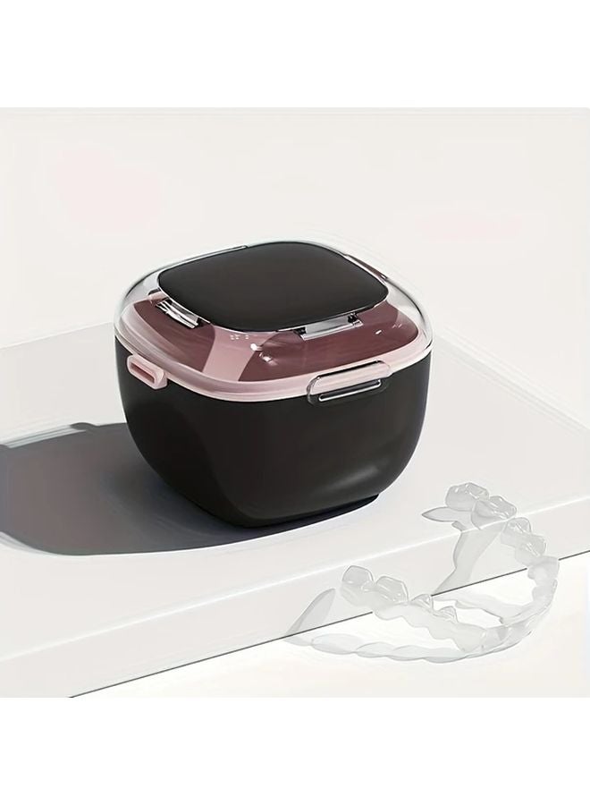 Dark Blue Double Layered Denture Holder Box Portable Storage With Drainage Function - Image 1