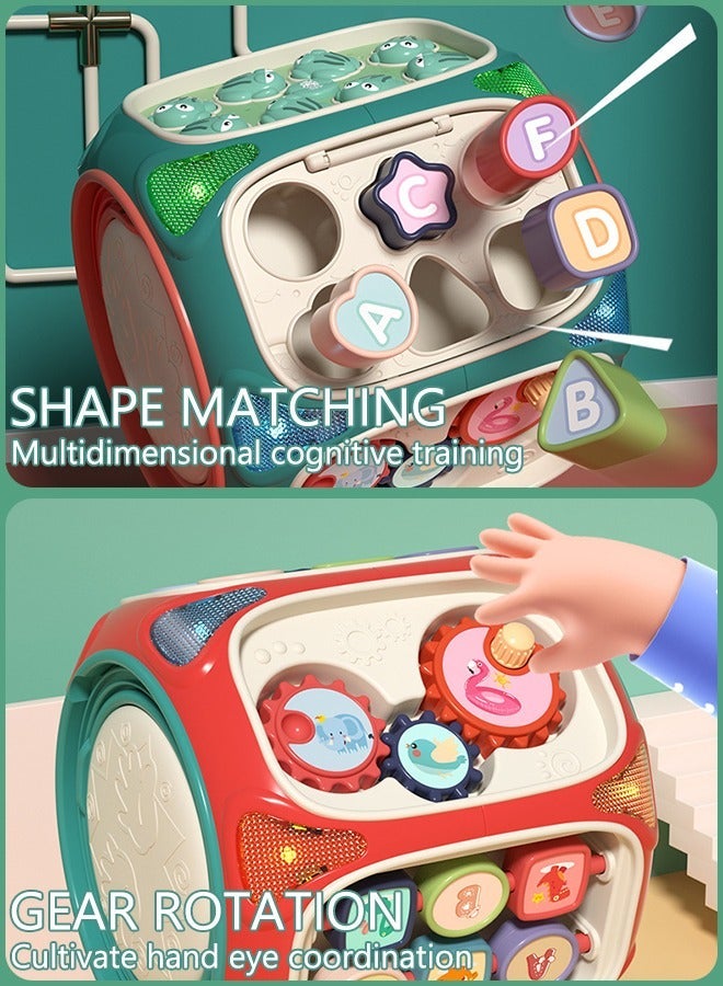 GROIC Multi-Function Activity Cube Toy for Baby 8-in-1 Hands Drum Shape Sorter Piano Kids Phone with Light and Music Early Educational Toddlers - Image 4