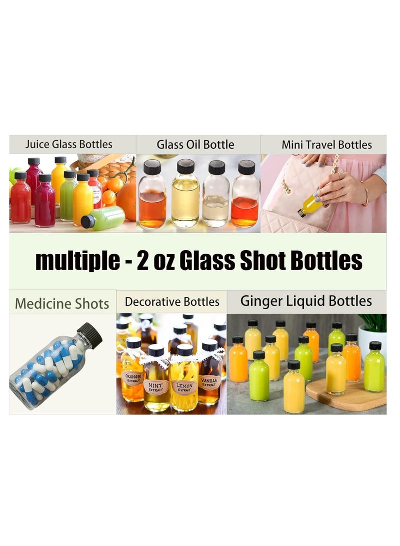 TRASSLE 12 Pack 2 oz Glass Bottles with Lids & 3 Funnels, Glass Shot Jar, Small Glass Containers with Lids, Spice Jars, Juice Bottles, Mini Travel Bottles, 60ml Sample Bottles for Potion, Ginger Shots - Image 2