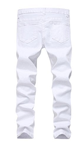FREDD MARSHALL Boy's White Skinny Fit Ripped Destroyed Distressed Stretch Slim Jeans Pants - Image 2