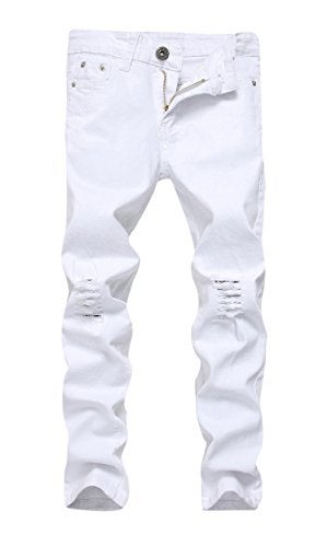 FREDD MARSHALL Boy's White Skinny Fit Ripped Destroyed Distressed Stretch Slim Jeans Pants - Image 1
