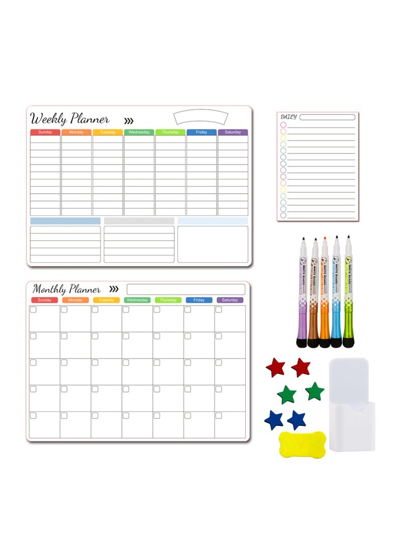 XiuWoo Black Dry Erase Boards Set 3 Magnetic Boards for Refrigerator, Monthly, Weekly Organizer and Daily Notepad, Wall Fridge Family Boards  - Image 1