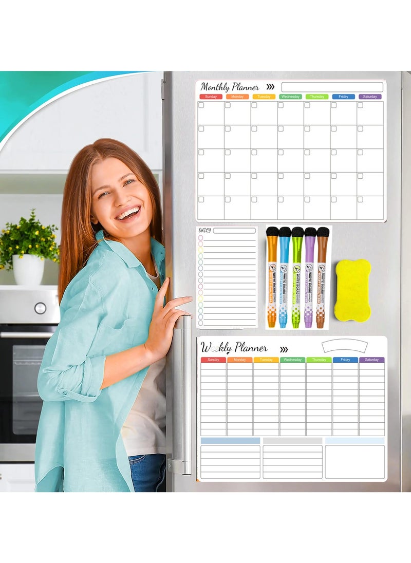 XiuWoo Black Dry Erase Boards Set 3 Magnetic Boards for Refrigerator, Monthly, Weekly Organizer and Daily Notepad, Wall Fridge Family Boards  - Image 2