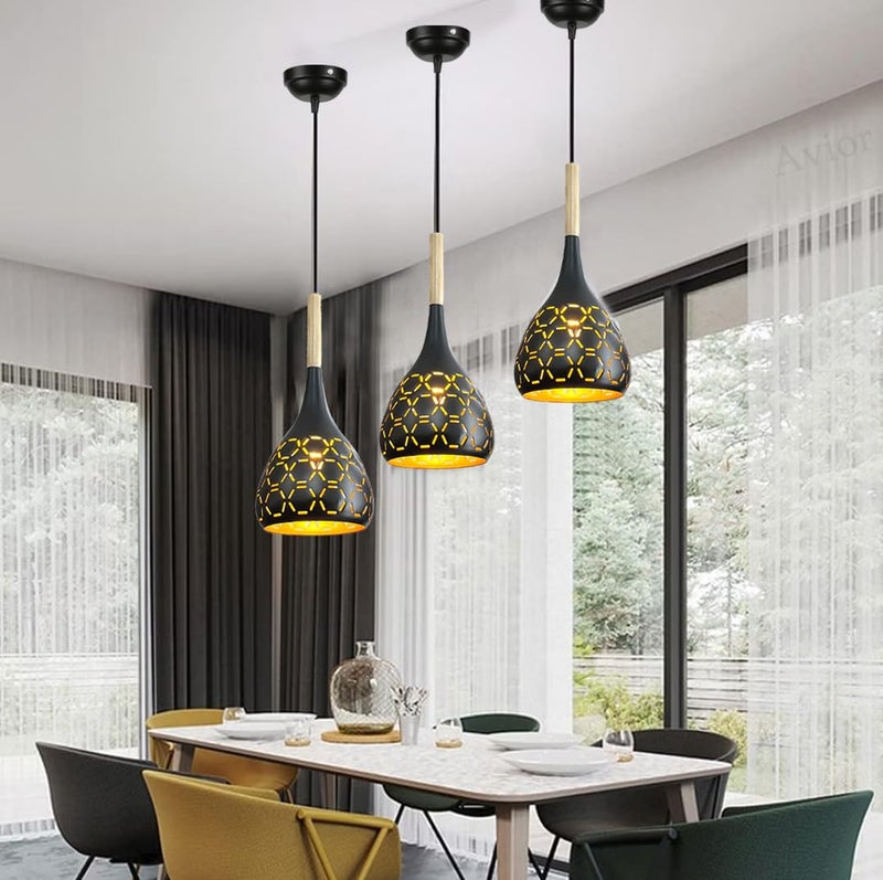 Cruv Aluminum Hanging Lights, Pendant Lamps, Bedroom Hanging Lamps and Living Room Lights (Black Pack of 2). - Image 4