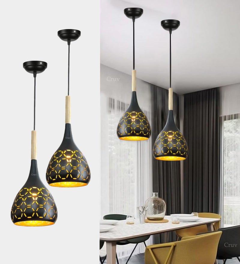 Cruv Aluminum Hanging Lights, Pendant Lamps, Bedroom Hanging Lamps and Living Room Lights (Black Pack of 2). - Image 1