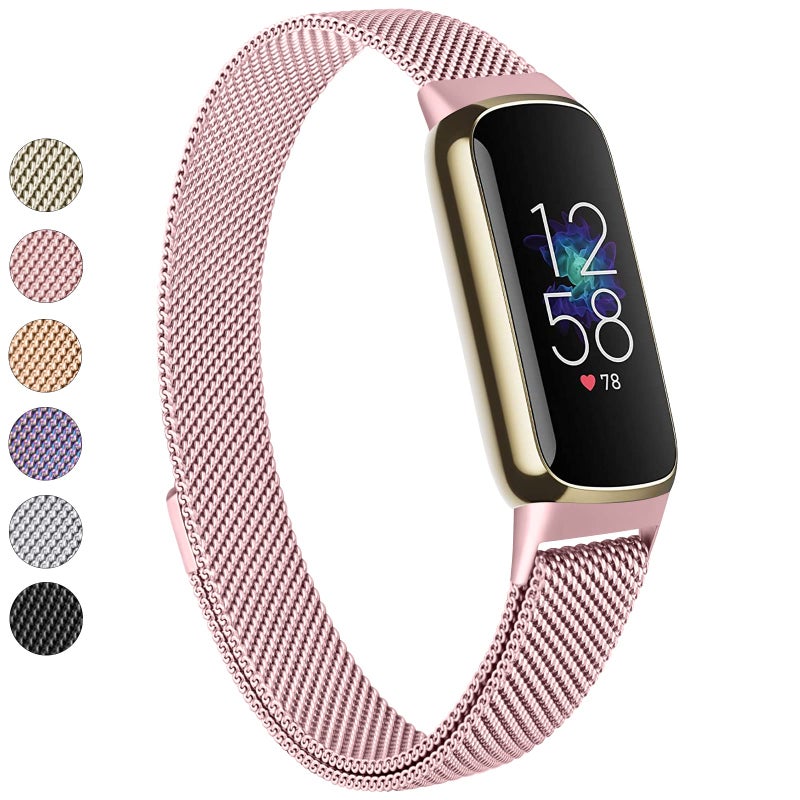 Vanjua Metal Band Compatible with Fitbit Luxe Bands, Stainless Steel Mesh Loop Adjustable Wristband Replacement Strap for Fitbit Luxe/Luxe Special Edition Fitness Tracker Women Men (Rose Pink) - Image 1