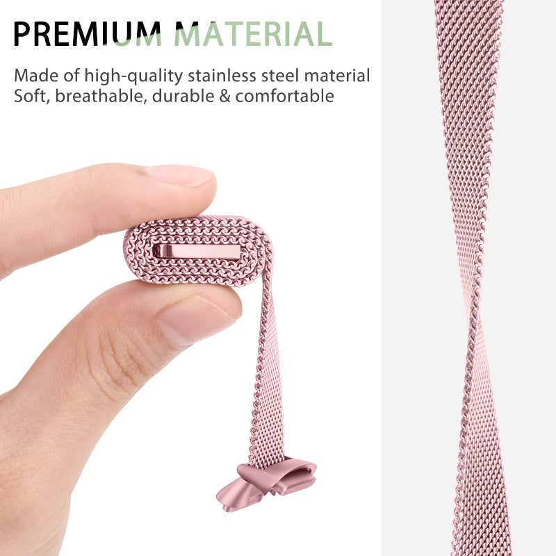 Vanjua Metal Band Compatible with Fitbit Luxe Bands, Stainless Steel Mesh Loop Adjustable Wristband Replacement Strap for Fitbit Luxe/Luxe Special Edition Fitness Tracker Women Men (Rose Pink) - Image 4